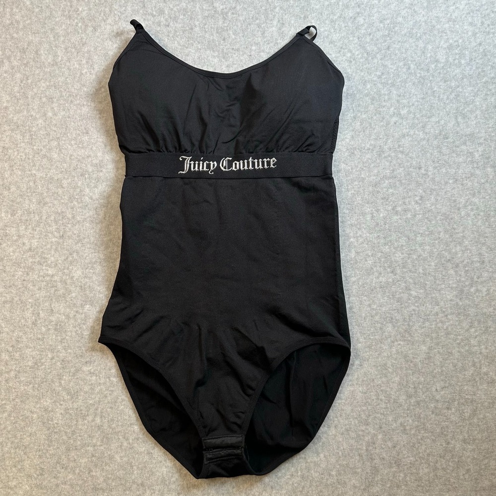 Juicy Couture Shaping Scuba Bodysuit Black Gold Logo Y2K 9044-109 Womens Large